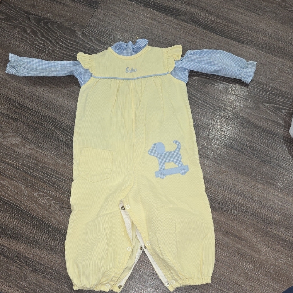 Erika Yellow Romper with Blue Dog Design
